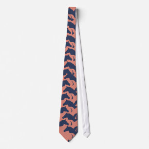 Coral Pink en Navy Blue Horse Herd Pattern Stropdas