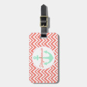Coral Pink en White Chevron met Mint Nautical Bagagelabel (Voorkant verticaal)