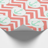 Coral Pink en White Chevron met Mint Nautical Cadeaupapier (Hoek)