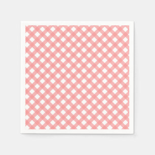 Coral Pink Gingham Paper Napkins Servetten