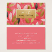 Coral Pink Gold Leaves Monogram Business Cards (Devant & derrière)