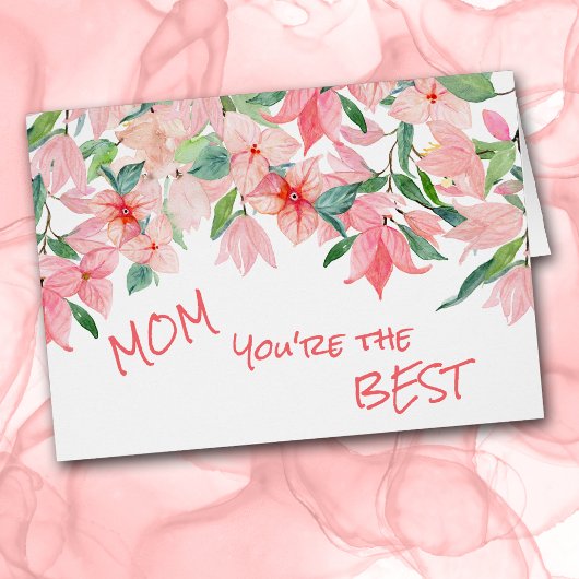 Coral Pink Green Floral Border Card
