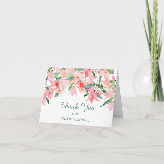 Coral Pink Green Floral Wedding Bedankkaart (Voorkant)