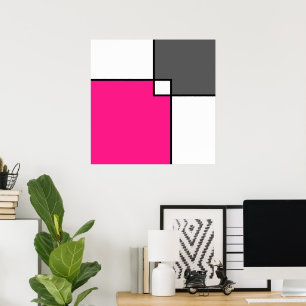 Coral Pink Grey Squares Poster