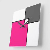 Coral Pink Grey Squares Vierkante Klok (Hoek)