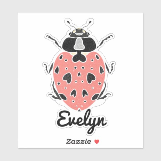 Coral Pink Ladybug met Name Sticker (Vel)