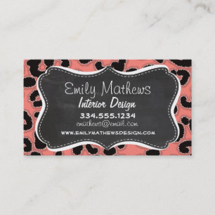 Coral Pink Leopard Print; Chalkboard look Visitekaartje