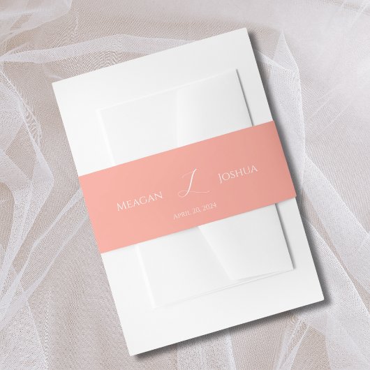 Coral Pink Monogram Belly Band Uitnodigingen Wikkel