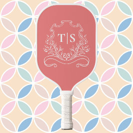 Coral Pink Monogram Initial Girly Classic Crest Pickleball Paddle