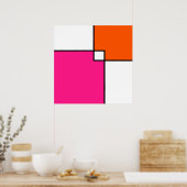 Coral Pink Oranje White Squares Poster (Keuken)
