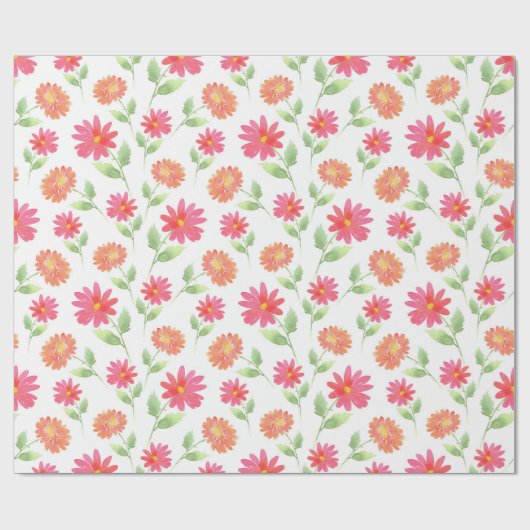 Coral Pink Peach Waterverf Daisy Pattern Cadeaupapier (Vlak)