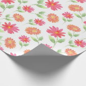 Coral Pink Peach Waterverf Daisy Pattern Cadeaupapier (Hoek)