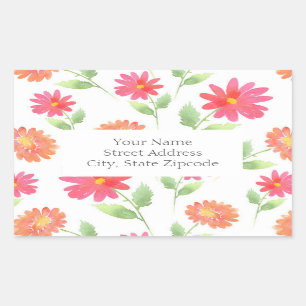 Coral Pink Peach Waterverf Daisy Pattern Rechthoekige Sticker