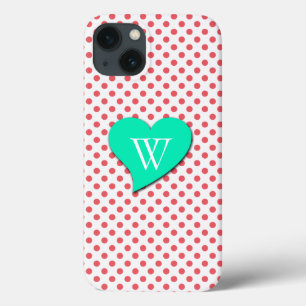 Coral Pink Polka Dots-Monogram van Shirley Taylor iPhone 13 Hoesje