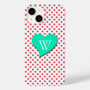 Coral Pink Polka Dots-Monogram van Shirley Taylor Case-Mate iPhone 14 Hoesje