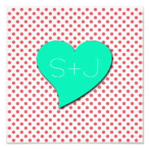 Coral Pink Polka Dots-Monogram van Shirley Taylor Foto Afdruk