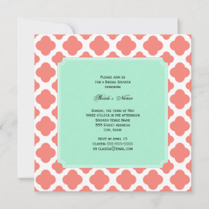 Coral Pink Quatrefoil en Mint Green Vrijgezellenfe Kaart