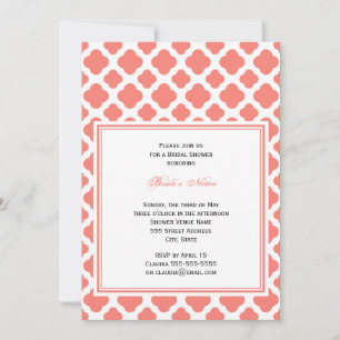 Coral Pink Quatrefoil Pattern Vrijgezellenfeest Kaart