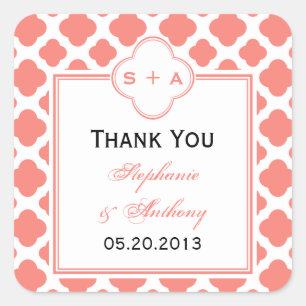 Coral Pink Quatrefoil Pattern Weddenschap Bedankt Vierkante Sticker