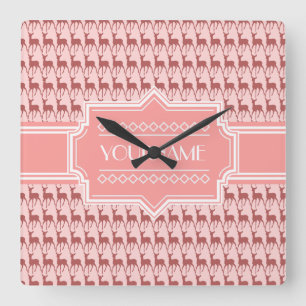 Coral Pink Salmon Dee Pattern gepersonaliseerd Vierkante Klok