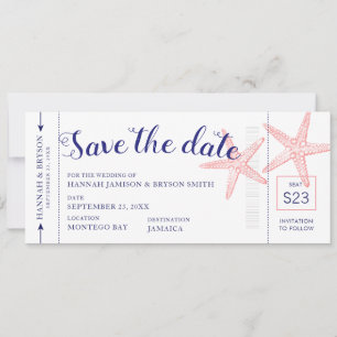 Coral Pink Starfish boarding Pass Planet Ticket Save The Date