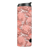 Coral Pink Tropical Floral Pattern met Monogram Thermosbeker (Gedraaid links)