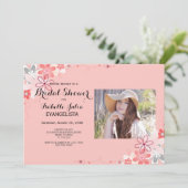 Coral Pink VRIJGEZELLENFEEST met foto-uitnodiging Kaart (Staand voorkant)