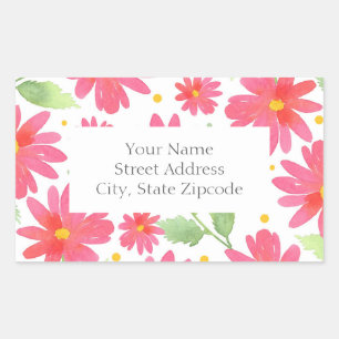 Coral Pink Waterverf Daisy Pattern 2 Rechthoekige Sticker