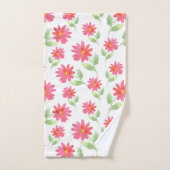 Coral Pink Waterverf Daisy Pattern Bad Handdoek (Handdoek)