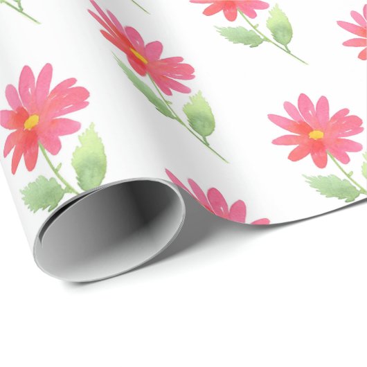 Coral Pink Waterverf Daisy Pattern Cadeaupapier (Rol Hoek)