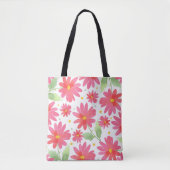 Coral Pink Waterverf Daisy Pattern Draagtas (Voorkant)