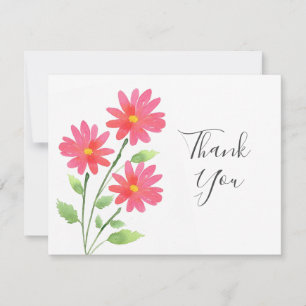 Coral Pink Waterverf Daisy Stems Bedankkaart