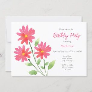 Coral Pink Waterverf Daisy Stems Kaart