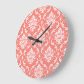 Coral Pink White Classic Damask Patroon Grote Klok (Hoek)