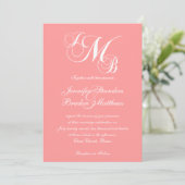 Coral Pink White Three Letter Wedding Invitations (Debout devant)