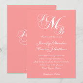 Coral Pink White Three Letter Wedding Invitations (Devant / Derrière)
