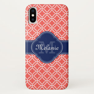 Coral Pink WhMoroccan Pattern Monogram iPhone X Hoesje