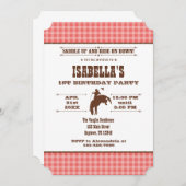 Coral Plaid Cowboy Rodeo Anniversaire Invitation (Devant / Derrière)
