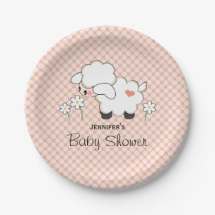 Coral Polka Dot Lamb Baby shower Papieren Bordje