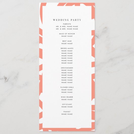 Coral Pop Moderne Mariage Abstrait Programme (Dos)