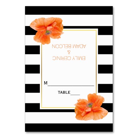 Coral poppies et rayures mariage carte escorte (Par défaut)