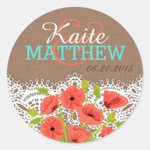 Coral Poppies Lace Burlap Mariage Étiquette
