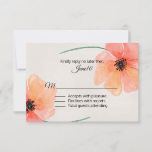 Coral Poppy Wedding RSVP Kaartje