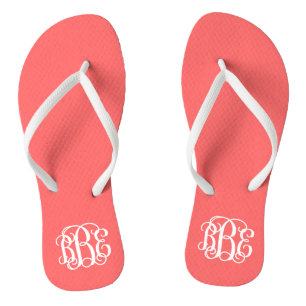 Coral Preppy Script Monogram Teenslippers