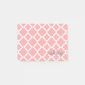 Coral Quatrefoil Pattern met persoonlijke naam Post-it® Notes (Voorkant)