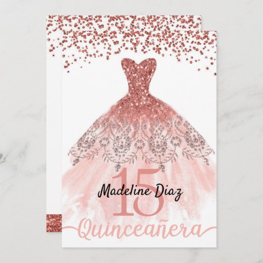 Coral Quinceanera Anniversaire Invitation Cumplean (Devant / Derrière)