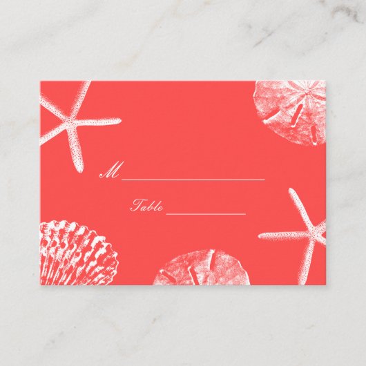 Coral Red Beach Thème Coquillages Mariage Carte Pl (Devant)