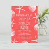 Coral Red Beach Theme Weddenschap Rehearsal Dinner Kaart (Staand voorkant)