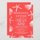 Coral Red Beach Theme Weddenschap Rehearsal Dinner Kaart (Voorkant / Achterkant)