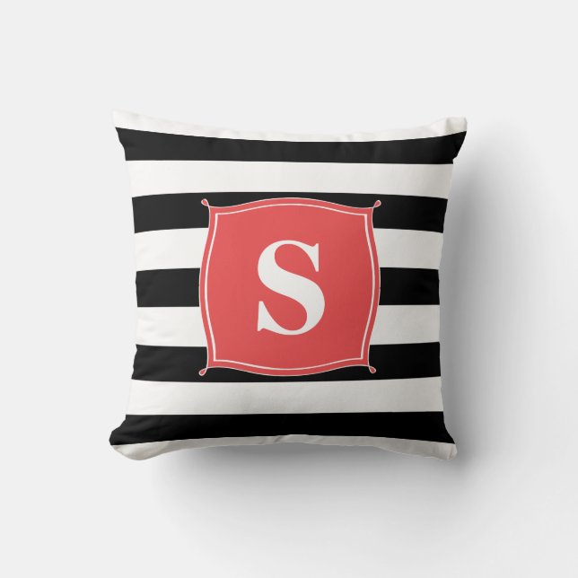 Coral Red & Black Monogram Gestreept | SIERKUSSEN (Voorkant)